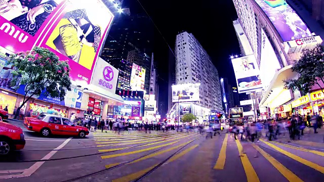 铜锣湾。香港夜景，4K广角镜头。视频素材