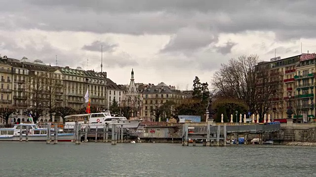 城市景观与著名的喷泉，日内瓦，瑞士视频下载