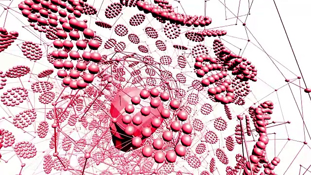 抽象的红色波浪三维网格或网格的脉动几何物体。用作抽象的晶体结构。红色几何振动环境或脉动数学背景或化学背景视频下载