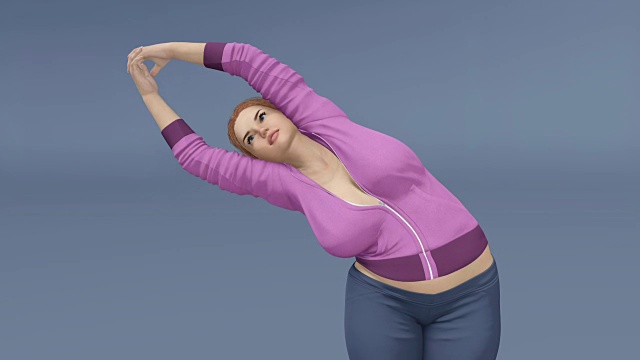 年轻的积极的加大尺寸的白人妇女在半月形瑜伽pose近距离视频下载