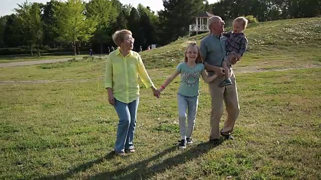 幸福的家庭和孩子们在公园里玩耍视频素材