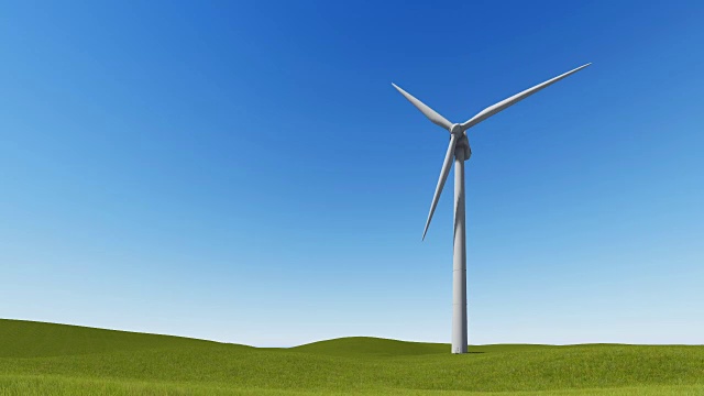 风力发电机在绿色的草地和干净的天空视频下载