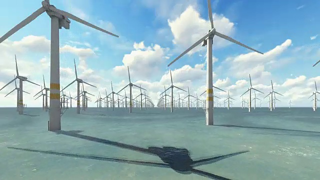 风力发电机在晴朗的海面上视频下载