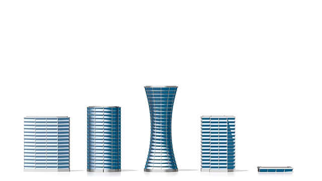 3D增长的办公大楼/摩天大楼。视频素材