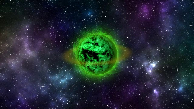 绿色外星气体行星在太空中360度旋转视频下载
