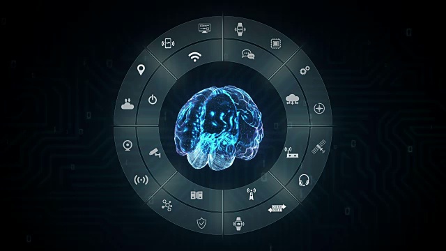 蓝色数字大脑，物联网技术，人工智能。视频素材