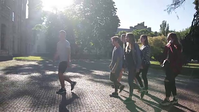 一群学生进入大学大楼视频素材