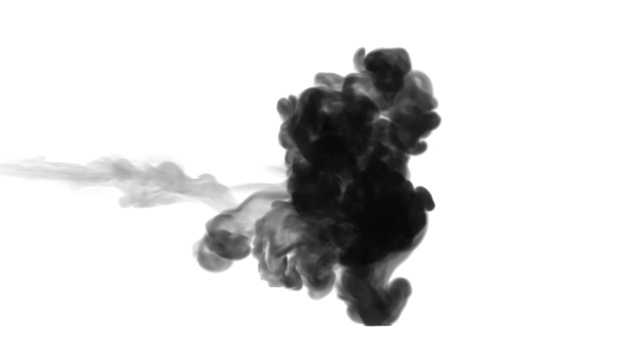 一墨流动，注入黑色染料云雾或烟雾，墨以慢动作注入白色。黑色染料在水中飞溅。墨色背景或烟雾背景，为墨水效果使用光磨如阿尔法蒙版视频下载