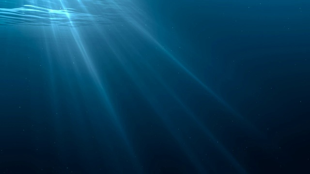 阳光穿过海洋表面。从水下看到的景色。3D渲染无缝循环动画。视频素材
