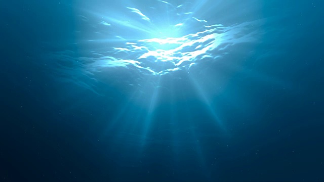 阳光穿过海洋表面。从水下看到的景色。3D渲染无缝循环动画。视频素材