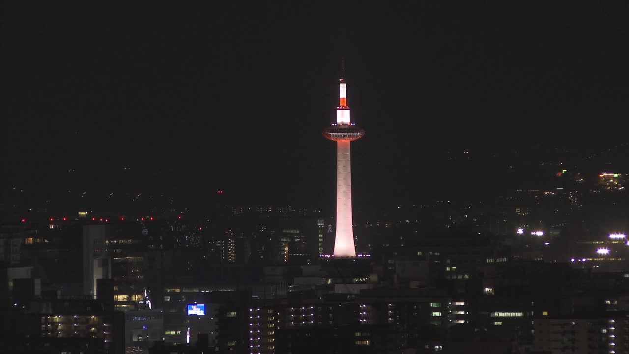 WS，城市天际线与京都塔的夜晚，日本京都视频下载