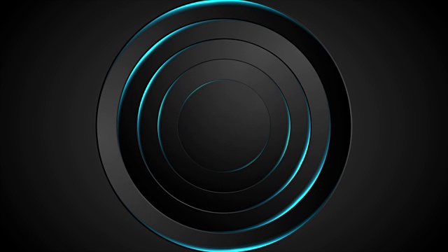 抽象的黑色和霓虹发光的蓝色圆圈视频动画视频素材