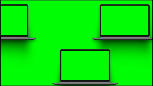 4 k的视频。绿色背景下的绿色屏幕开启笔记本电脑。视频素材