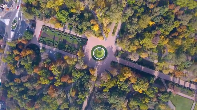 鸟瞰图秋天的自然风景在城市公园视频素材