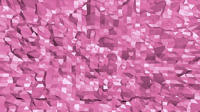 玫瑰色或粉红色的低聚表面作为分形变换发光的背景。多边形数字马赛克红色环境或背景在卡通低聚流行现代时尚的3D设计。视频素材