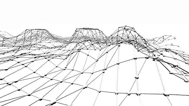 抽象简单的黑白波浪三维网格或网格作为优雅的环境。灰色几何振动环境或脉动背景。视频下载