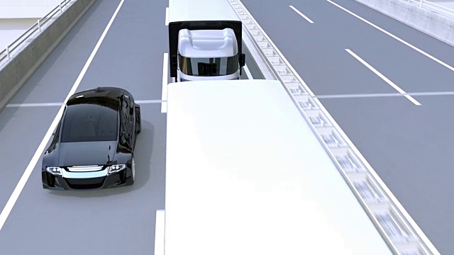 在高速公路上行驶的自动驾驶卡车队视频素材