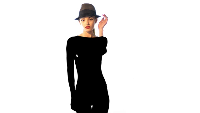 美女戴着帽子，身上有深黑色的阴影视频下载