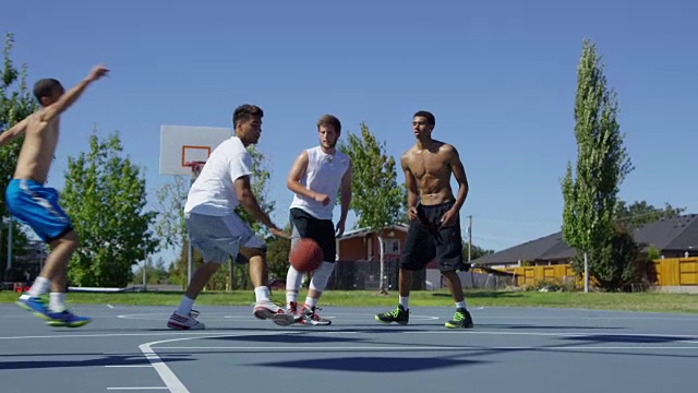 朋友们在公园打篮球的慢镜头视频素材