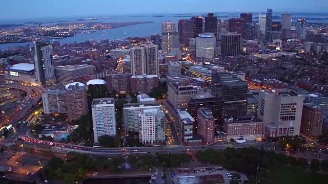 波士顿黄昏时的鸟瞰图视频素材