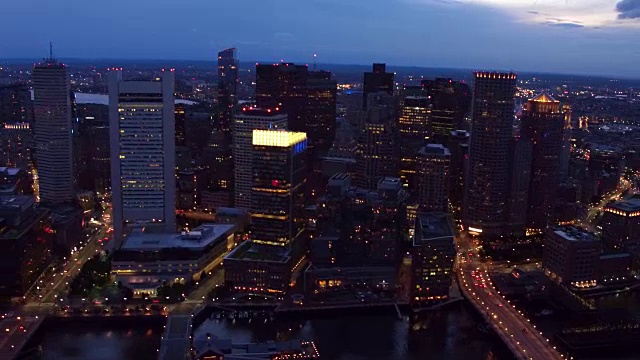 波士顿夜间鸟瞰图视频素材