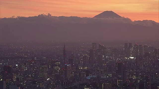 东京的空中和富士山的黄昏，日本视频素材