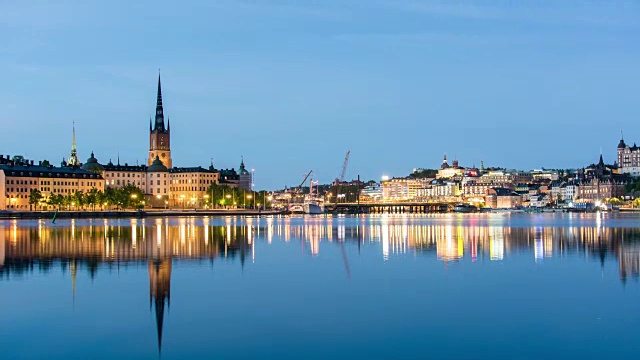 斯德哥尔摩城市景观晚夏夜4K时间推移倾斜视频下载