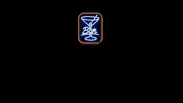 动画的鸡尾酒吧霓虹灯标志闪烁与阿尔法通道视频下载