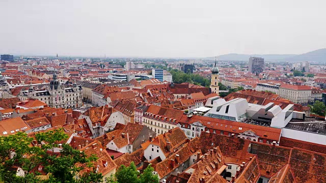 奥地利格拉茨城全景图。美丽的欧洲城市，受欢迎的旅游目的地视频素材