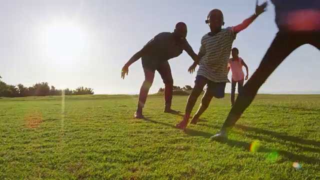 夏天，年轻的黑人家庭在田野里玩耍视频素材
