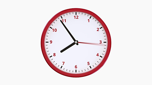 快速转动的时钟指针在圆形的红色时钟。视频素材