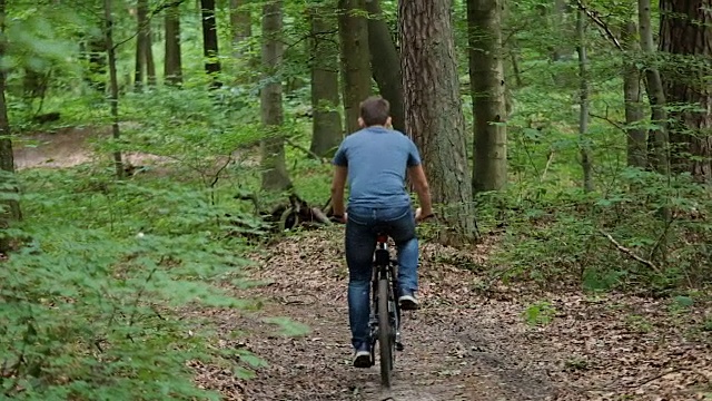 骑自行车的人在森林里骑车视频素材