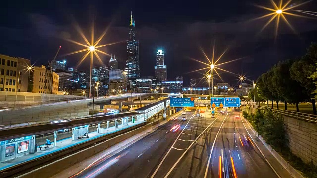 芝加哥公路夜景照片天际线4K 1080P视频下载