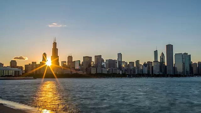 美丽的日落在芝加哥通过4K 1080P的建筑视频素材