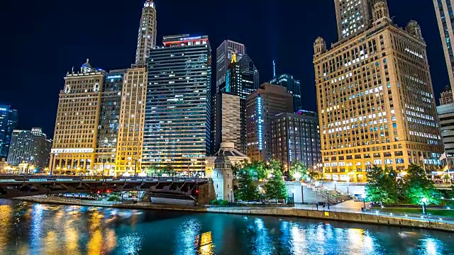 芝加哥夜晚时光流逝河边4K 1080P视频素材