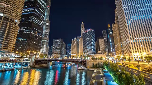 晚上的芝加哥，河流4K 1080P视频素材