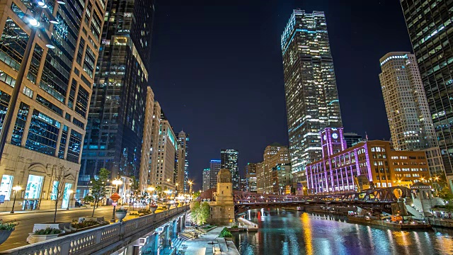 晚上的芝加哥，河流4K 1080P视频素材