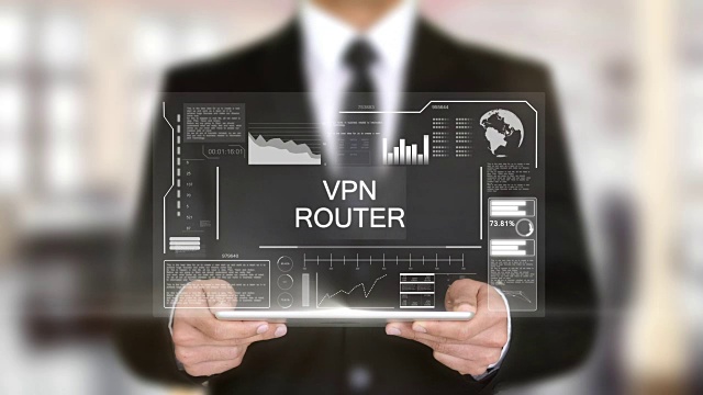 VPN路由器，全息图未来界面概念，增强虚拟现实视频下载