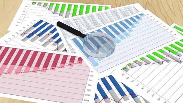 财务图表，图表，统计和放大镜表，演示视频下载