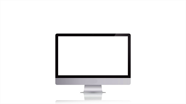 无品牌的桌面现代计算机显示器，空白的白色屏幕和背景视频素材