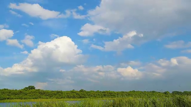 湖面上蓬松的白云。视频下载