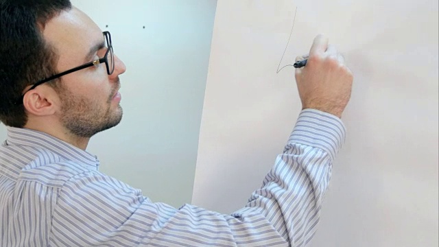 男老师在研讨会的黑板上写字视频素材