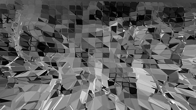 抽象黑白低聚波浪三维表面作为卡通游戏背景。灰色抽象几何振动环境或脉动背景在卡通低聚流行时尚的3D设计。视频素材