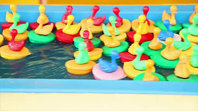 水池里漂浮着许多塑料鸭子视频下载