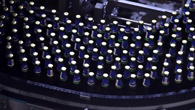 装瓶机输送带上的啤酒瓶视频素材
