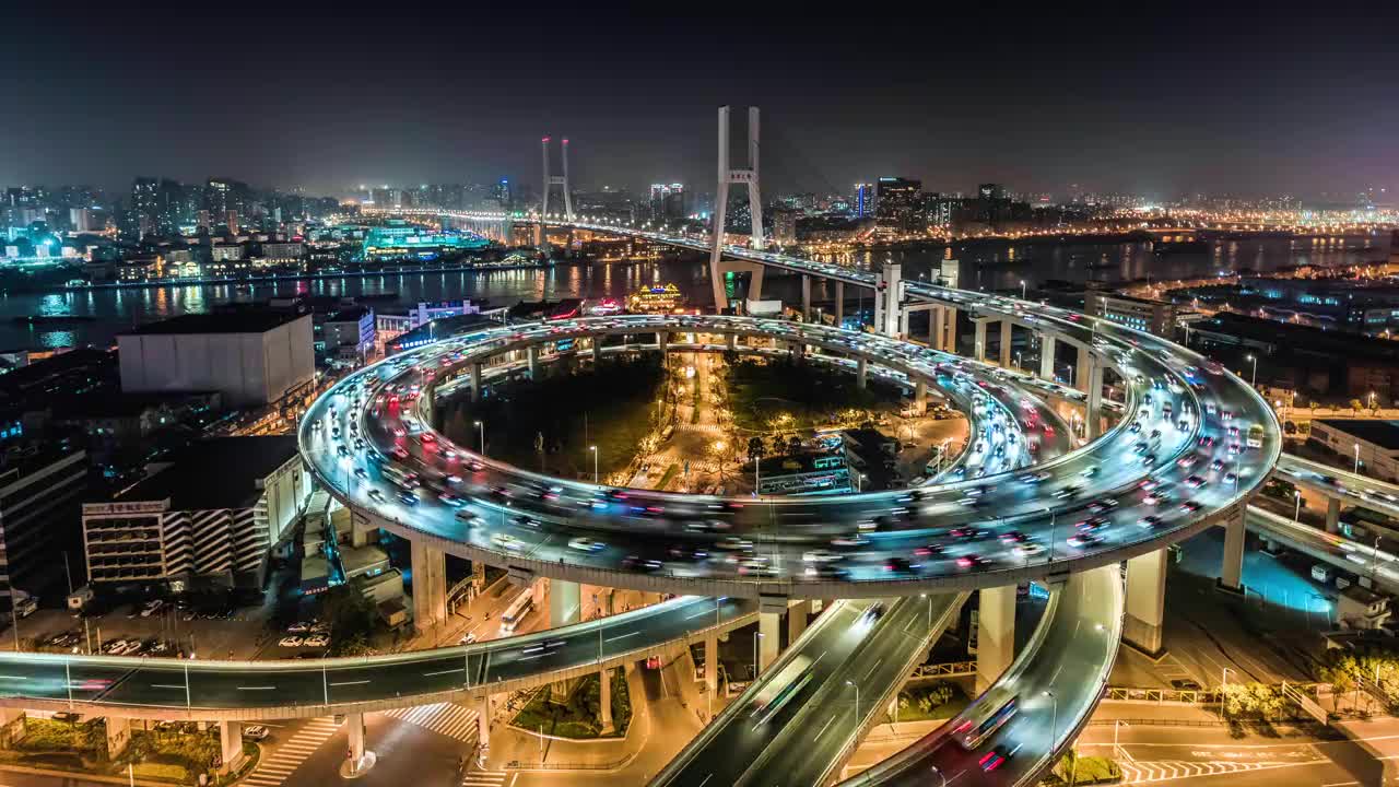 南浦大桥夜晚霓虹灯的时间流逝视频素材