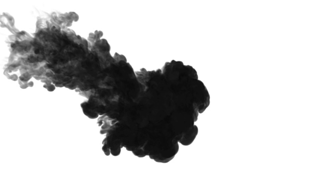 一墨流动，注入黑色染料云雾或烟雾，墨以慢动作注入白色。墨水在水里流动。墨色背景或烟雾背景，为墨水效果使用光磨如阿尔法蒙版视频下载