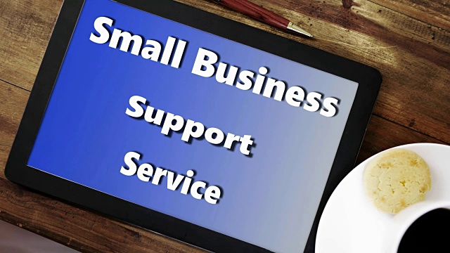 文字云:小型企业，支持，蓝色数字平板上的服务。视频下载