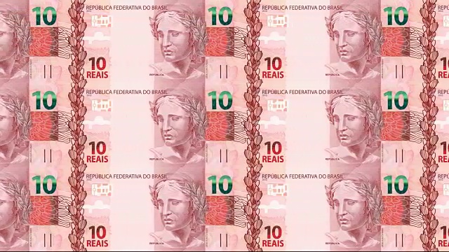 十巴西雷亚尔钞票在屏幕上滚动，现金，循环视频素材