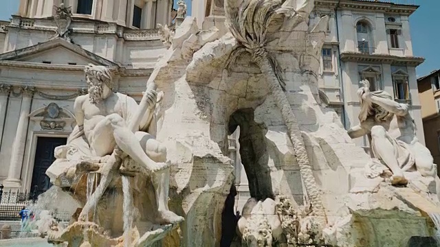 意大利罗马纳沃纳广场的四河喷泉视频素材